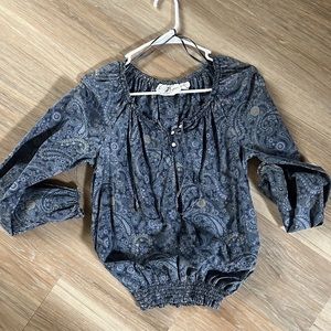 H&M L.O.G.G. Boho Style Long Sleeve Top blue floral paisley